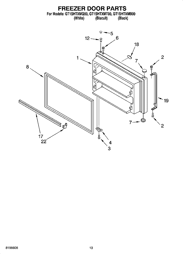 FREEZER DOOR PARTS Diagram and Parts List for GT1SHTXMB00  Whirlpool Refrigerator