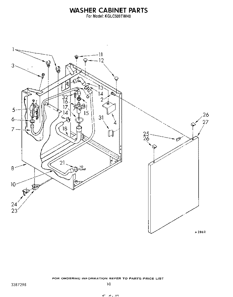 WASHER CABINET Diagram and Parts List for KGLC500THT0  KitchenAid Washer Dryer Combo