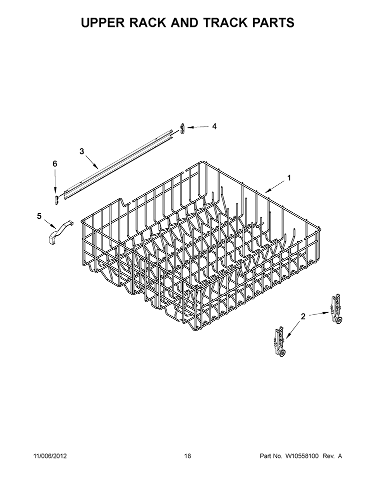 UPPER RACK AND TRACK PARTS Diagram and Parts List for WDF310PLAD2  Whirlpool Dishwasher