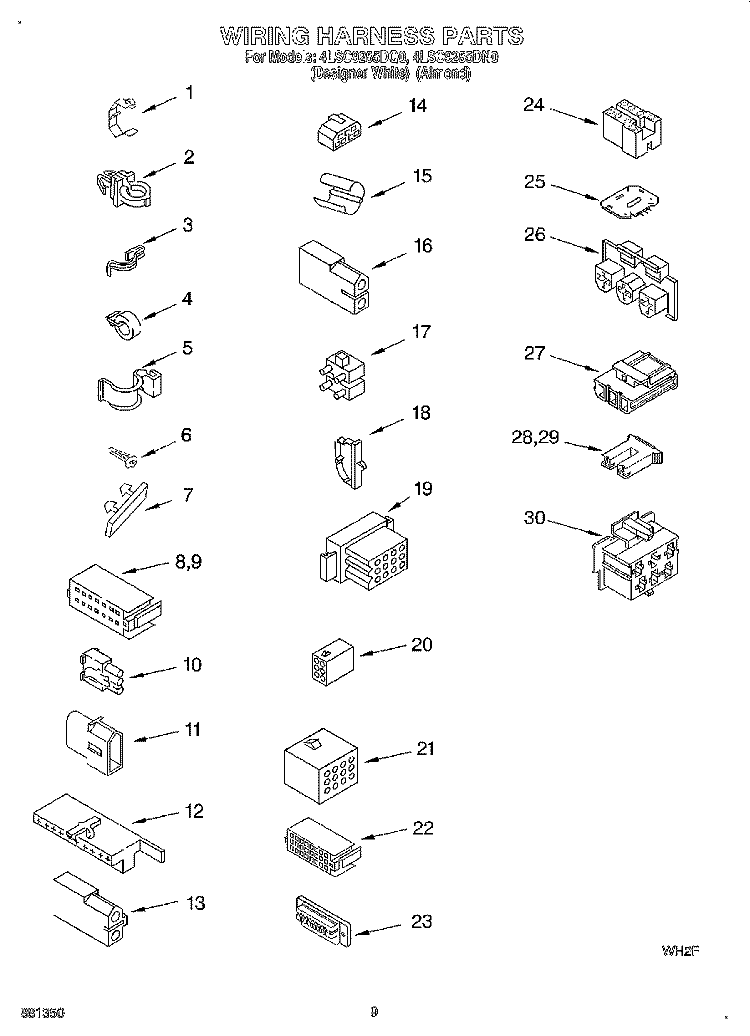 WIRING HARNESS Diagram and Parts List for 4LSC9255DQ0  Whirlpool Washer
