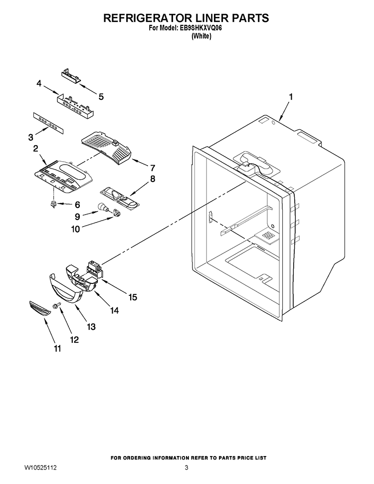 REFRIGERATOR LINER PARTS Diagram and Parts List for EB9SHKXVQ06  Whirlpool Refrigerator