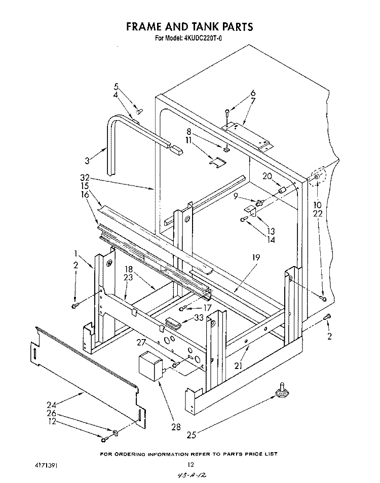 FRAME AND TANK Diagram and Parts List for 4KUDC220T0  KitchenAid Dishwasher