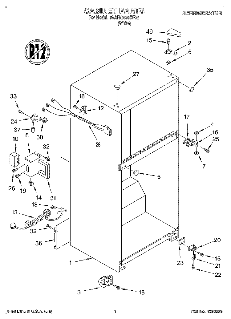 CABINET Diagram and Parts List for 3XARG468GF02  Whirlpool Refrigerator