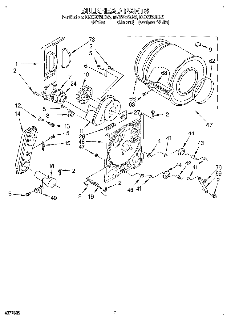 BULKHEAD Diagram and Parts List for RGX5635EW3  Roper Dryer