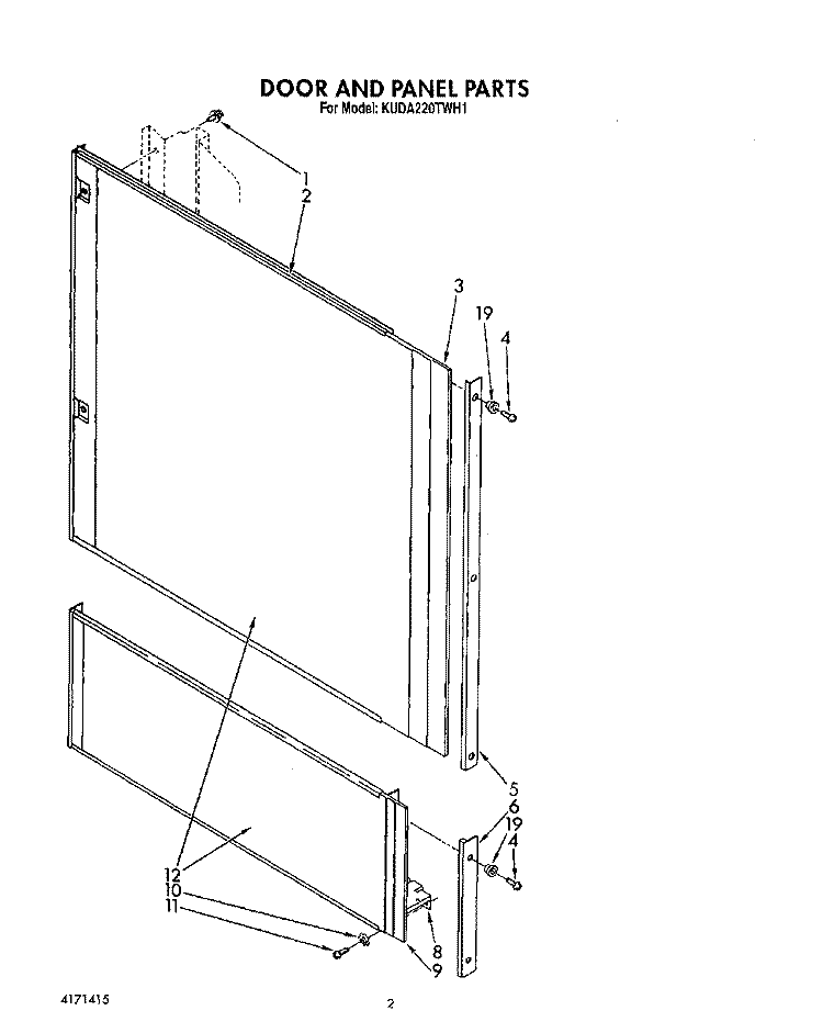 DOOR AND PANEL Diagram and Parts List for KUDA220TWH1  KitchenAid Dishwasher