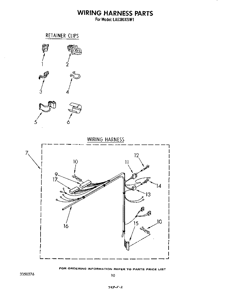 WIRING HARNESS Diagram and Parts List for LA5380XSW1  Whirlpool Washer