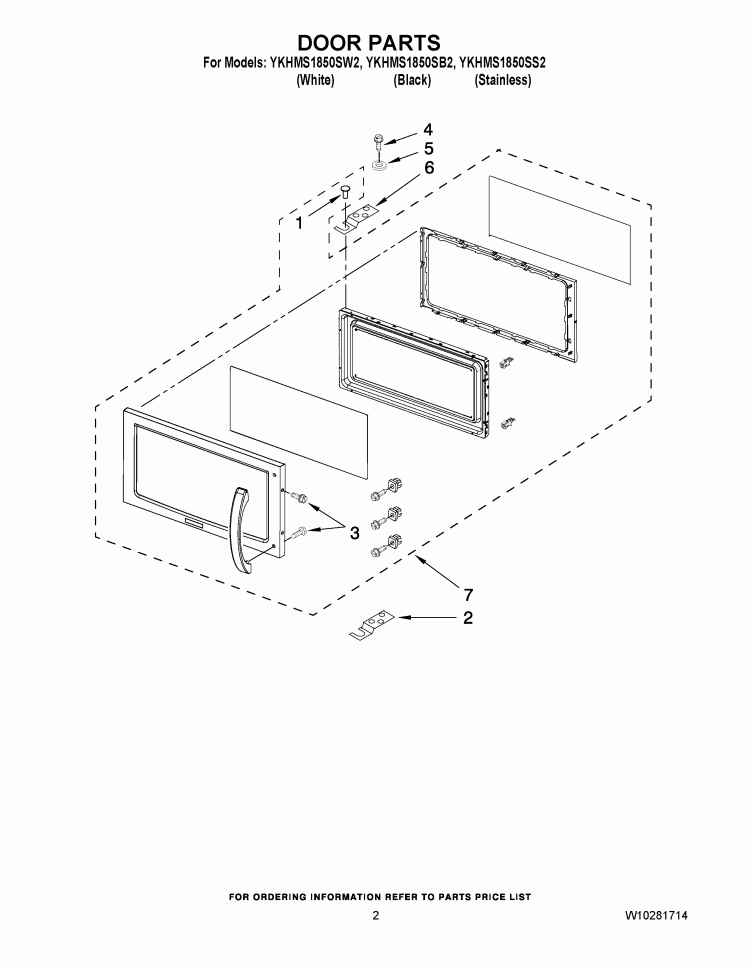 DOOR PARTS Diagram and Parts List for YKHMS1850SW2  KitchenAid Microwave