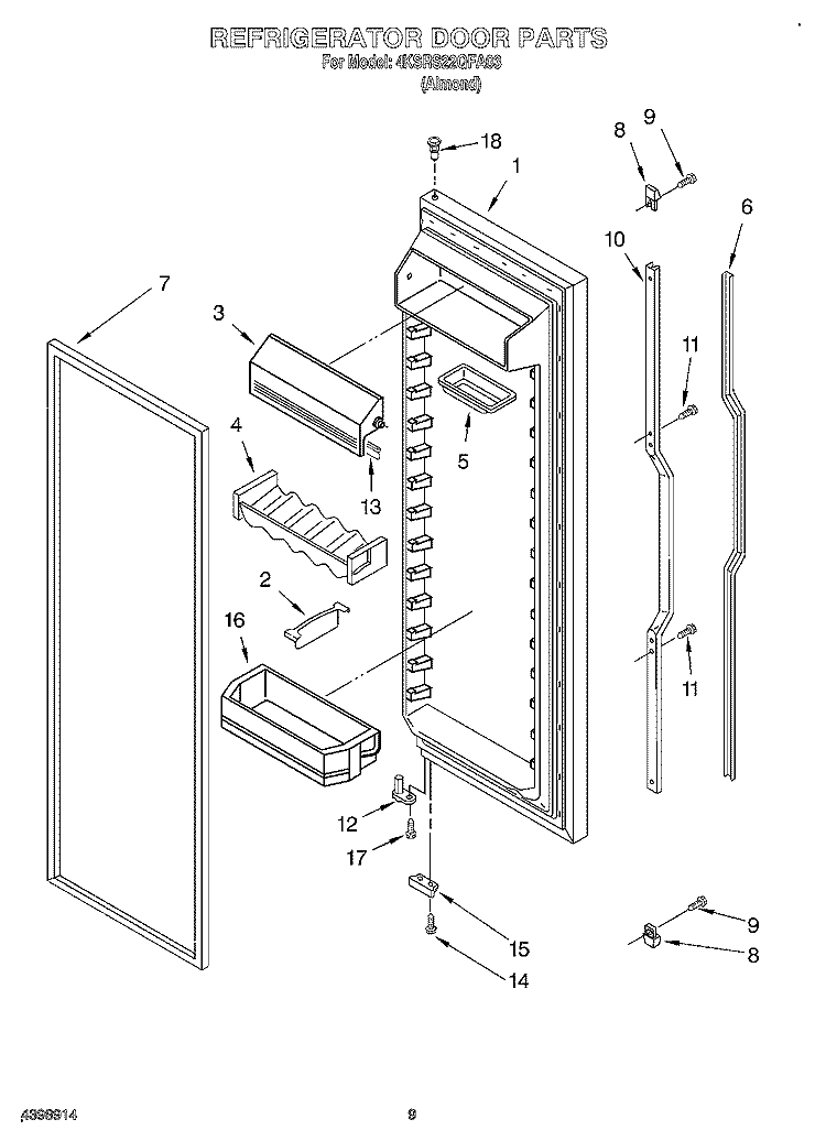 REFRIGERATOR DOOR Diagram and Parts List for 4KSRS22QFA03  KitchenAid Refrigerator