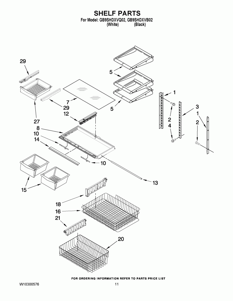 SHELF PARTS Diagram and Parts List for GB9SHDXVQ02  Whirlpool Refrigerator