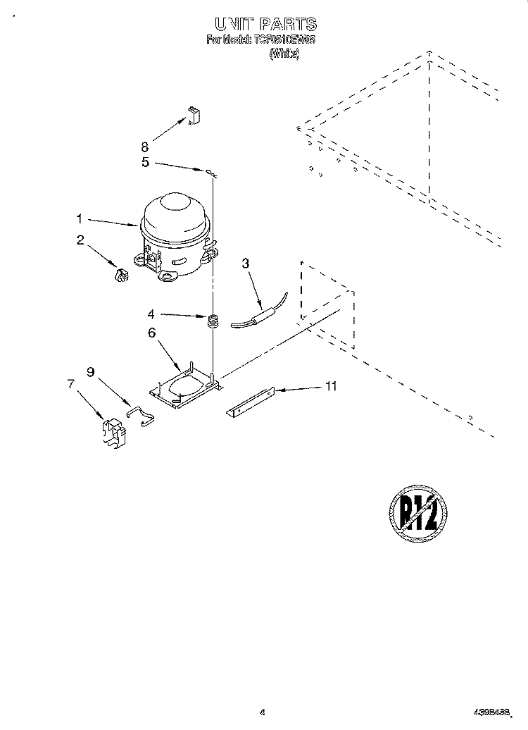 SECTION Diagram and Parts List for TCF0510EW05  Whirlpool Freezer