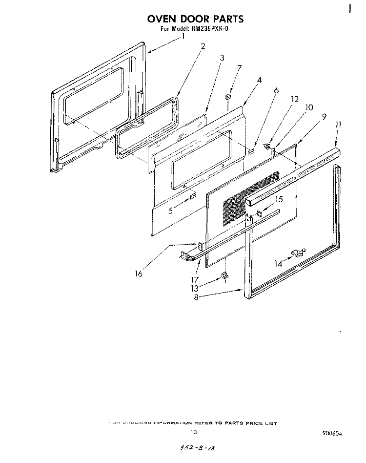 OVEN DOOR Diagram and Parts List for RM235PXK0  Whirlpool Microwave Oven Combo