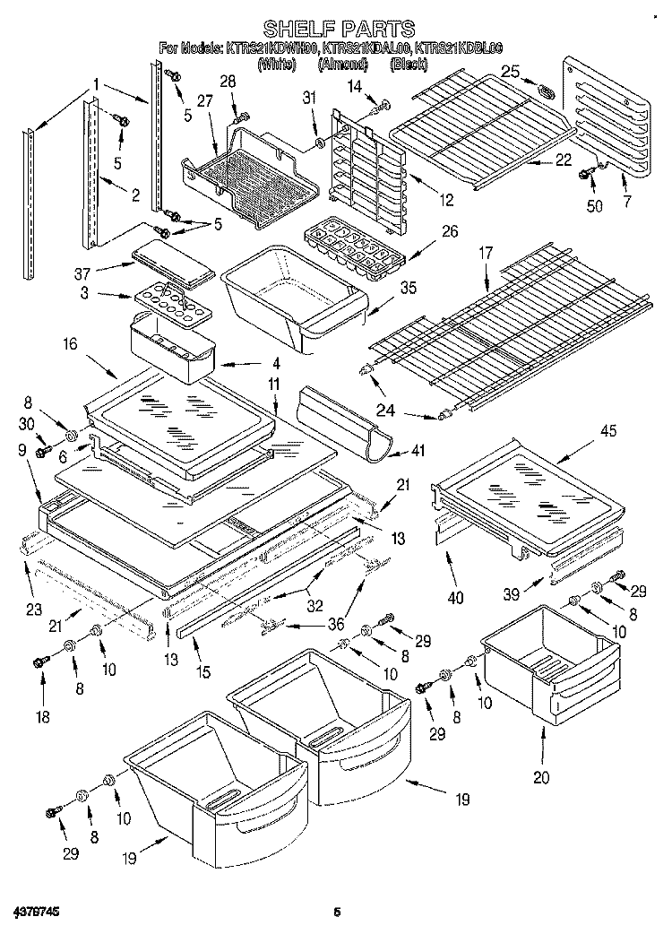 SHELF Diagram and Parts List for KTRS21KDAL00  KitchenAid Refrigerator