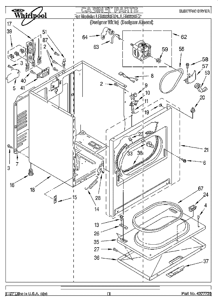 SECTION Diagram and Parts List for LER5636EZ1  Whirlpool Dryer