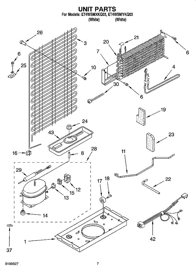 UNIT PARTS Diagram and Parts List for ET4WSMYKQ03  Whirlpool Refrigerator