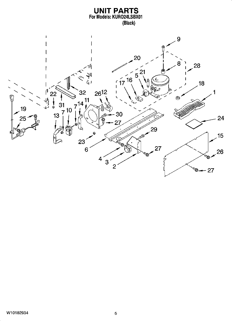 UNIT PARTS Diagram and Parts List for KURO24LSBX01  KitchenAid Refrigerator
