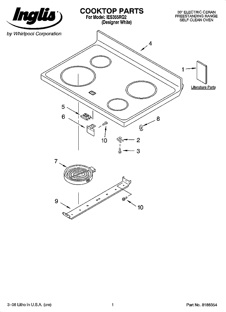 COOKTOP PARTS Diagram and Parts List for IES355RQ2  Inglis Range