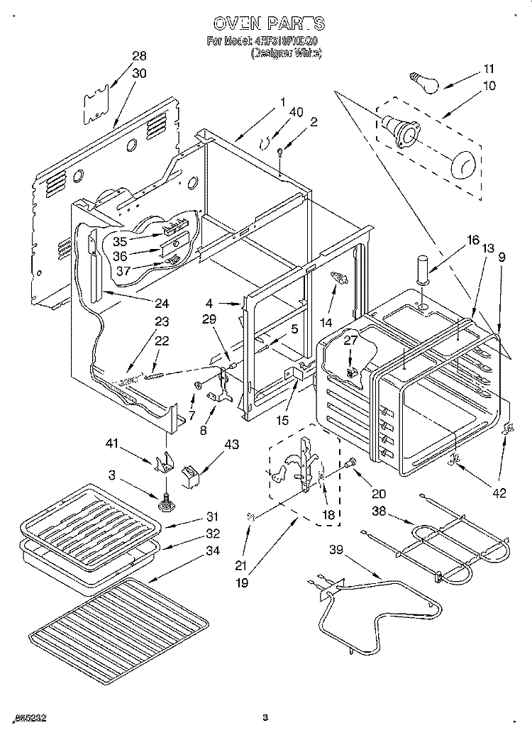 OVEN Diagram and Parts List for 4RF310PXDQ0  Whirlpool Range