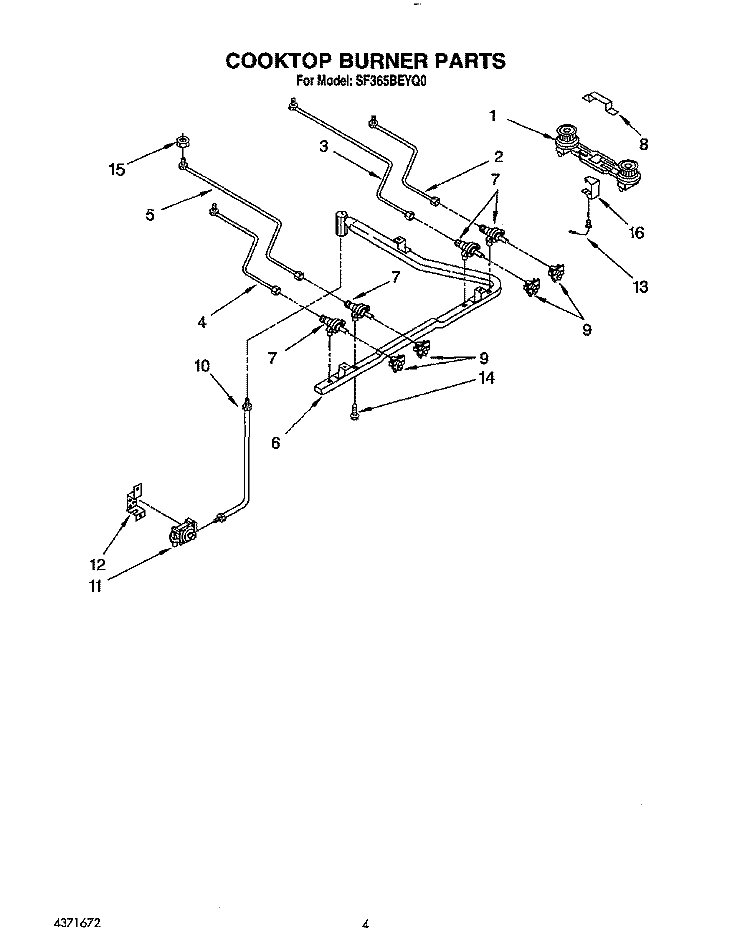 COOKTOP BURNER Diagram and Parts List for SF365BEYQ0  Whirlpool Range