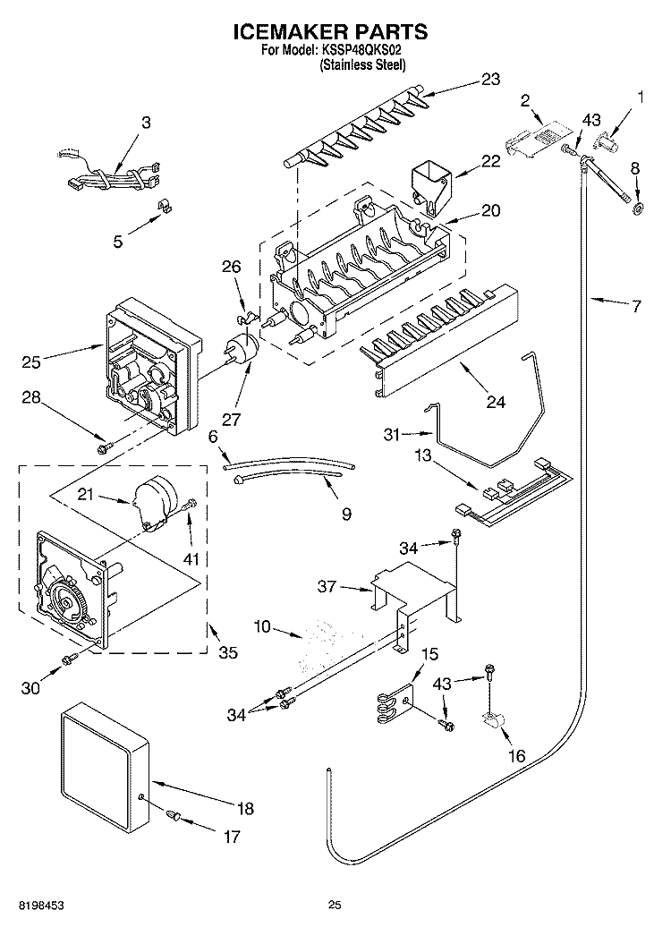 ICEMAKER PARTS Diagram and Parts List for KSSP48QKS02  KitchenAid Refrigerator