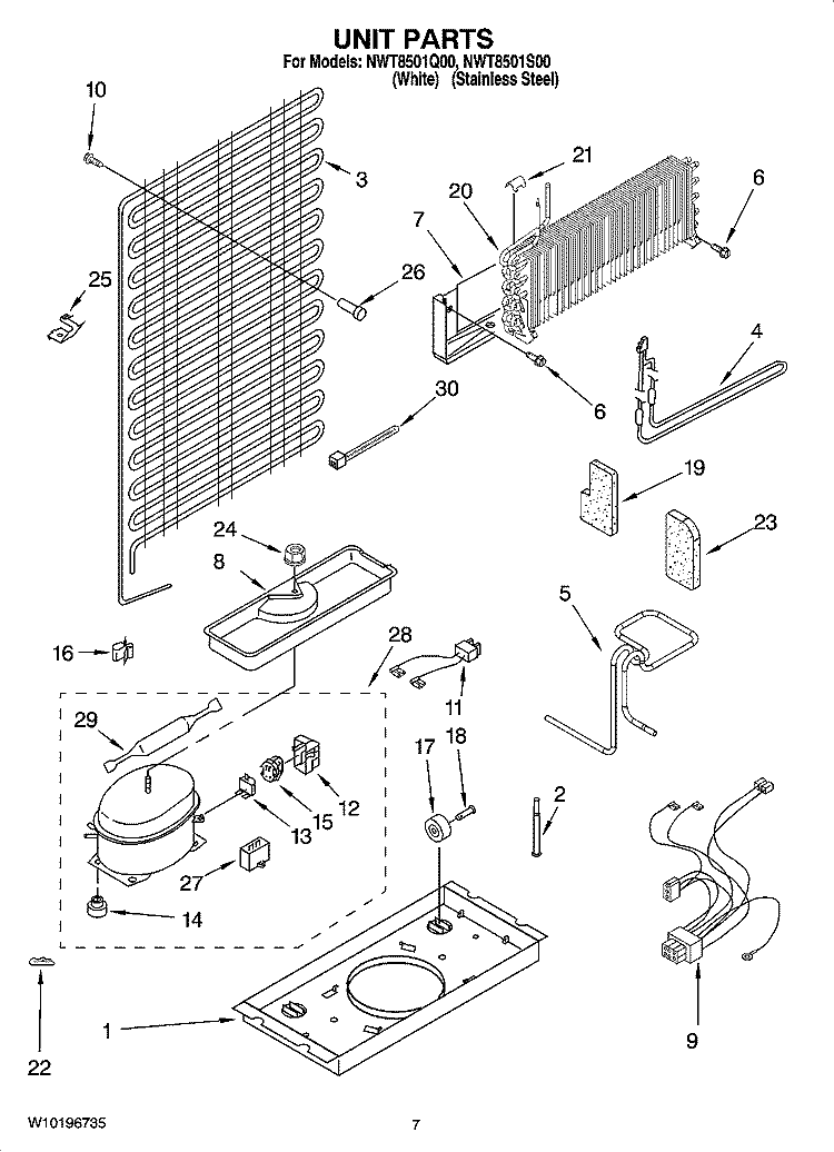 UNIT PARTS Diagram and Parts List for NWT8501Q00  Whirlpool Refrigerator