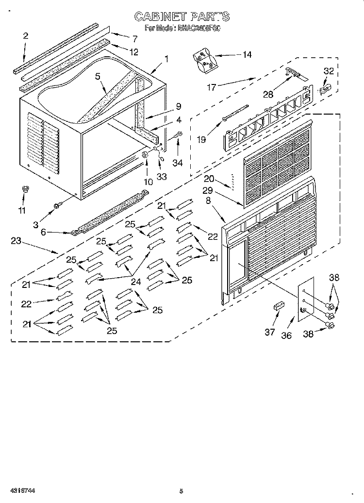 CABINET Diagram and Parts List for BHAC2400FS0  Whirlpool Air Conditioner