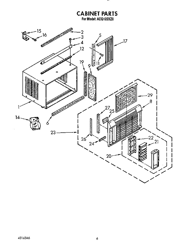 CABINET Diagram and Parts List for ACQ122XZ0  Whirlpool Air Conditioner