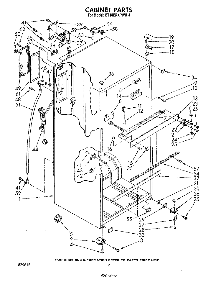 CABINET Diagram and Parts List for ET18EKXPWR4  Whirlpool Refrigerator