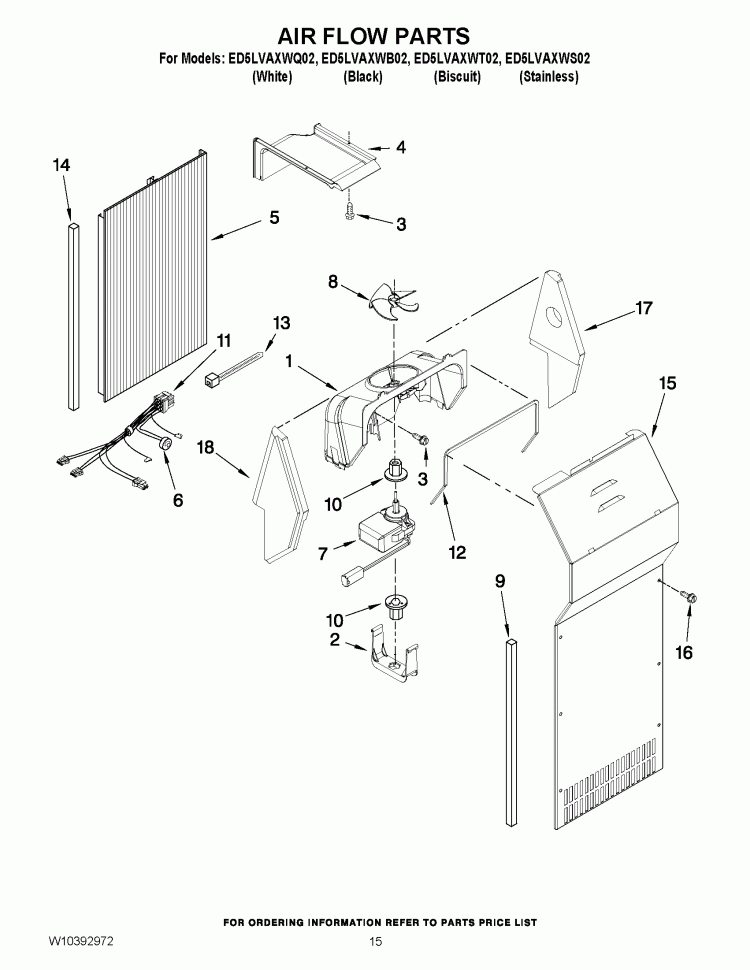 AIR FLOW PARTS Diagram and Parts List for ED5LVAXWB02  Whirlpool Refrigerator
