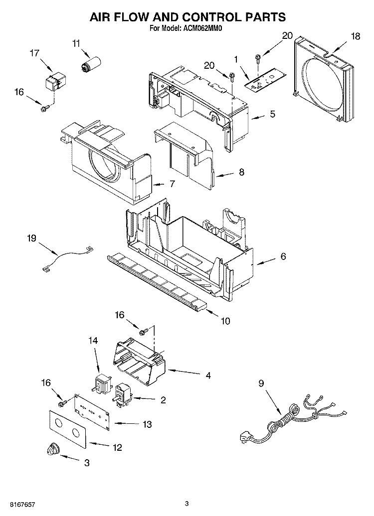 AIR FLOW AND CONTROL PARTS Diagram and Parts List for ACM062MM0  Whirlpool Air Conditioner