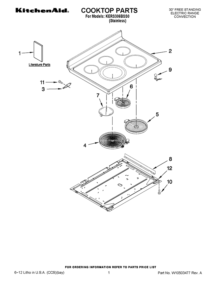 COOKTOP PARTS Diagram and Parts List for KERS306BSS0  KitchenAid Range