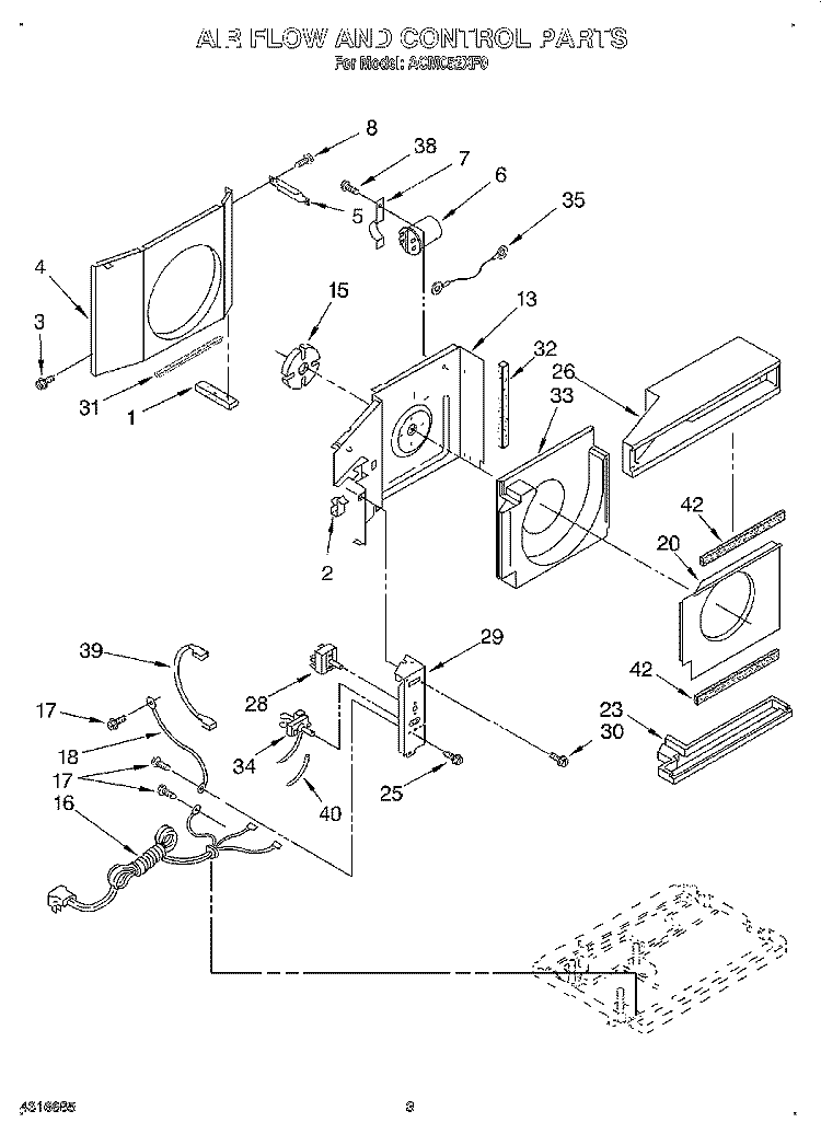 AIR FLOW AND CONTROL Diagram and Parts List for ACM052XF0  Whirlpool Air Conditioner