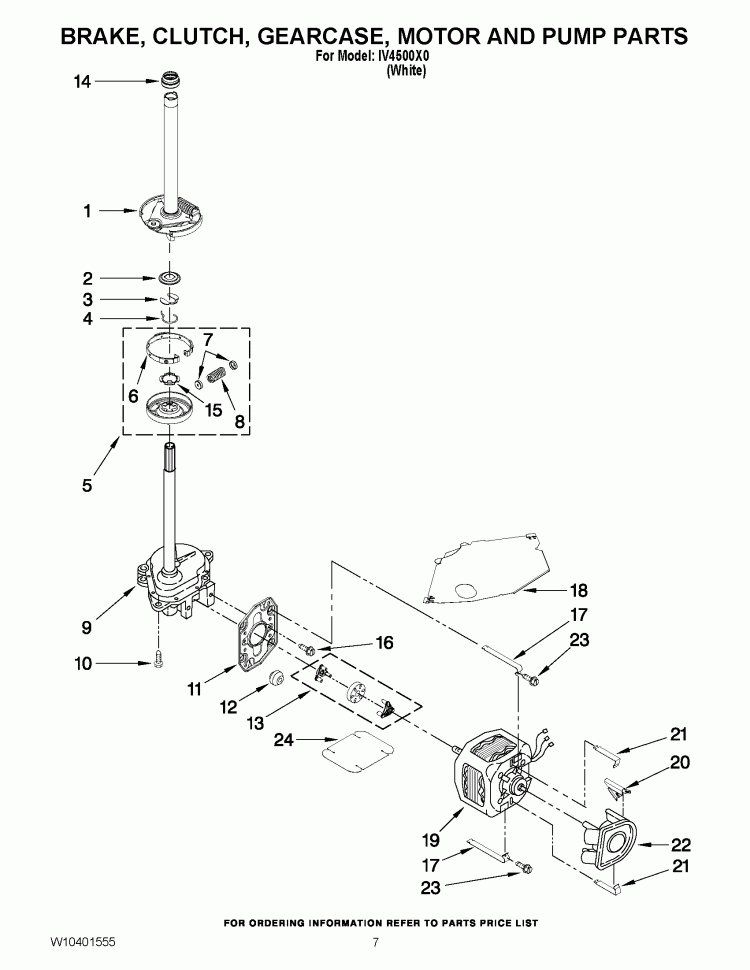 BRAKE, CLUTCH, GEARCASE, MOTOR AND PUMP PARTS Diagram and Parts List for ETW4400XQ0  Estate Washer