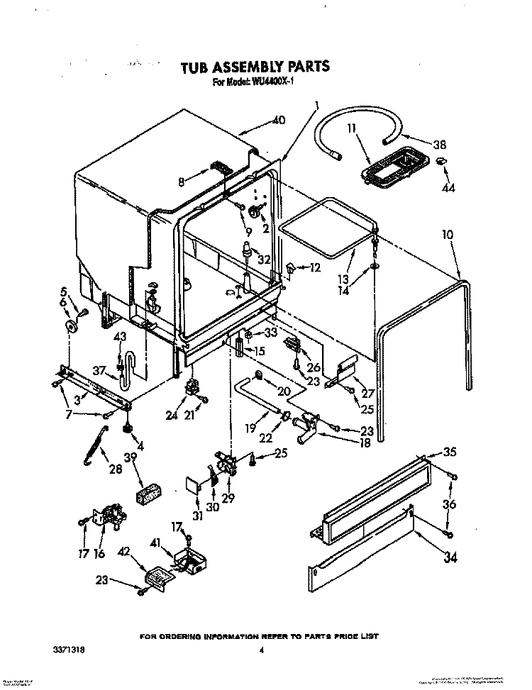 TUB ASSEMBLY, LIT/OPTIONAL Diagram and Parts List for WU4400X1  Roper Dishwasher