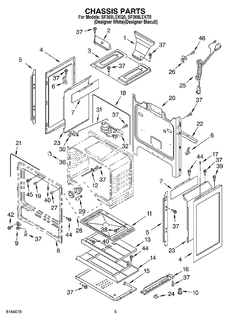 CHASSIS Diagram and Parts List for SF369LEKQ0  Whirlpool Range