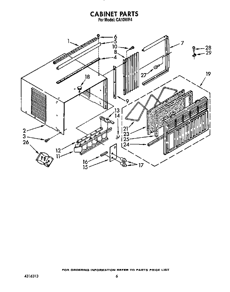 CABINET Diagram and Parts List for CA10WR4  Crosley Air Conditioner