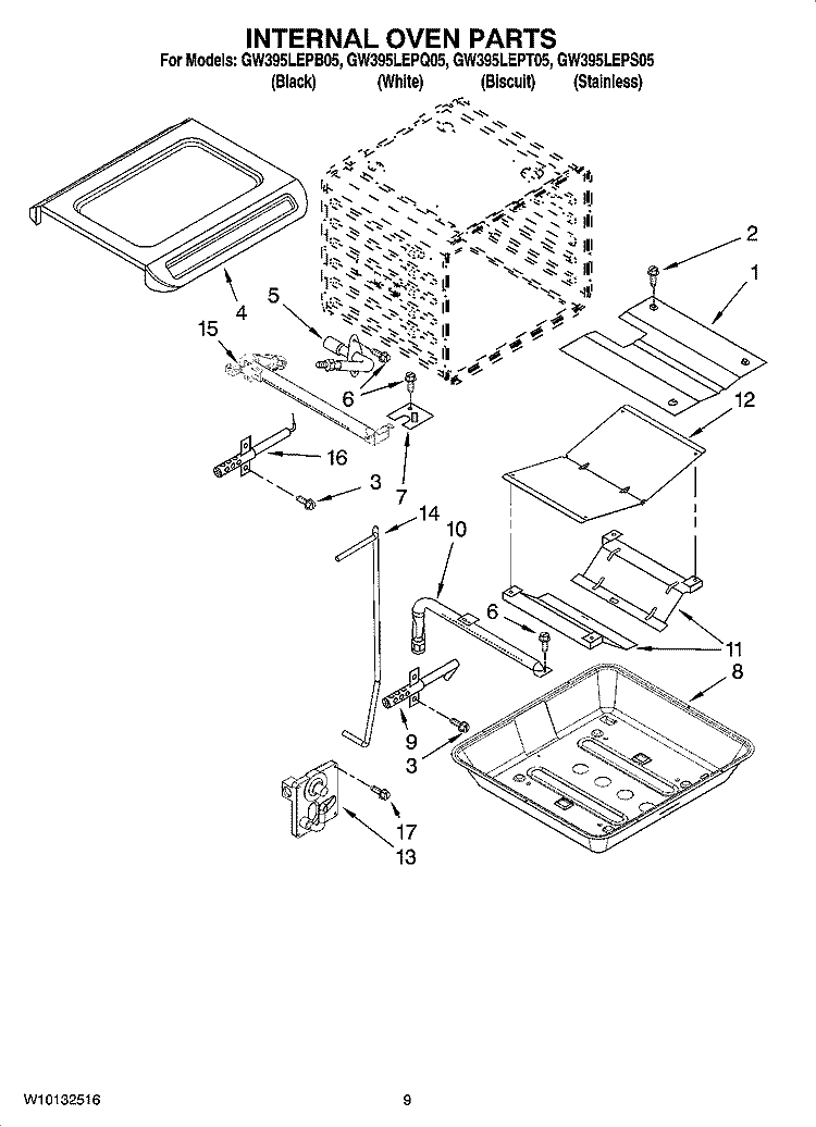 INTERNAL OVEN PARTS Diagram and Parts List for GW395LEPQ05  Whirlpool Range