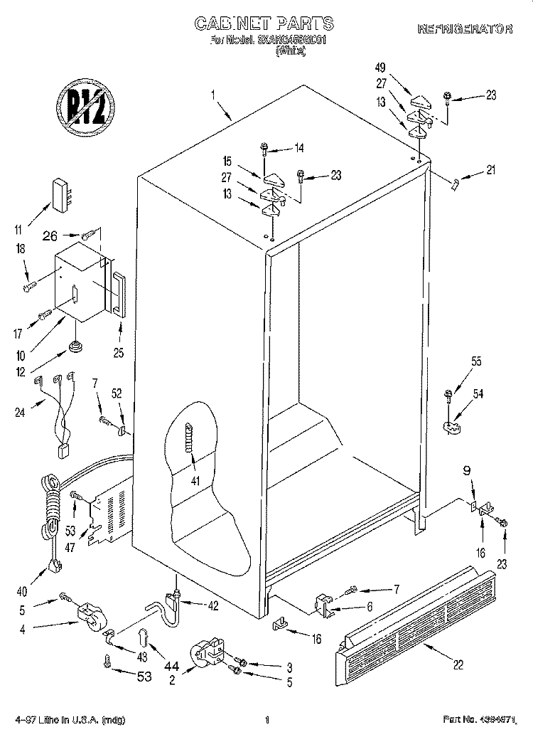 CABINET Diagram and Parts List for 3XARG458GD01  Whirlpool Refrigerator