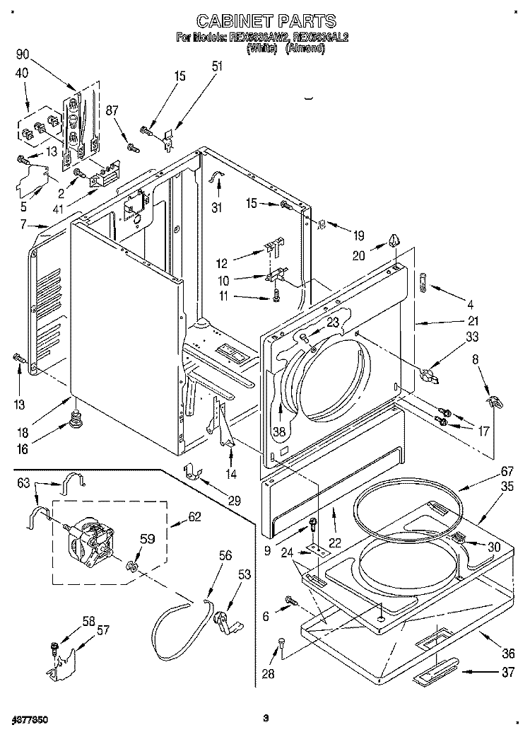 SECTION Diagram and Parts List for REX5636AW2  Roper Dryer