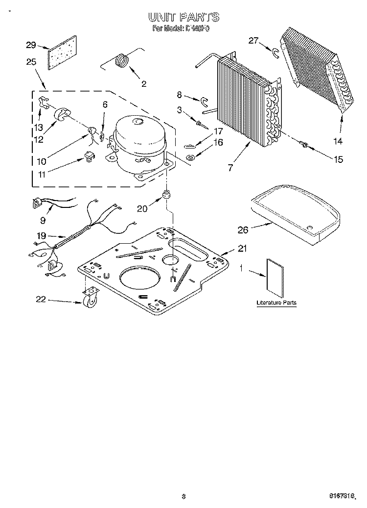 UNIT, LITERATURE Diagram and Parts List for DH40H0  Whirlpool Dehumidifier