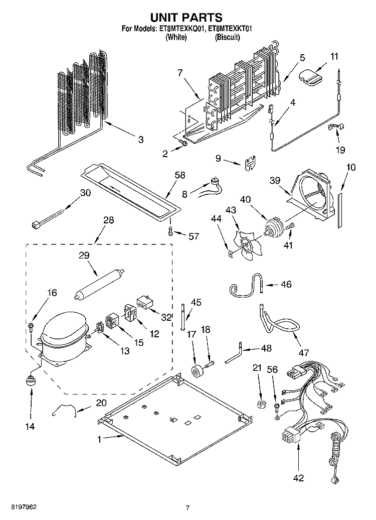 UNIT Diagram and Parts List for ET8MTEXKQ01  Whirlpool Refrigerator