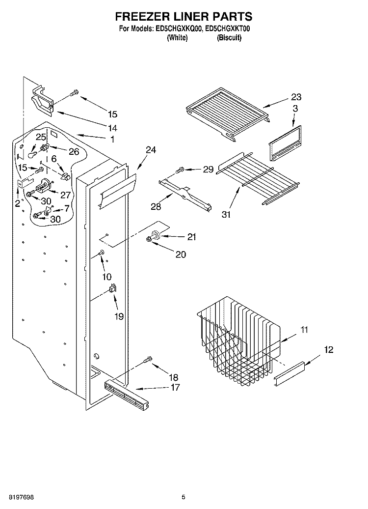 FREEZER LINER Diagram and Parts List for ED5CHGXKQ00  Whirlpool Refrigerator