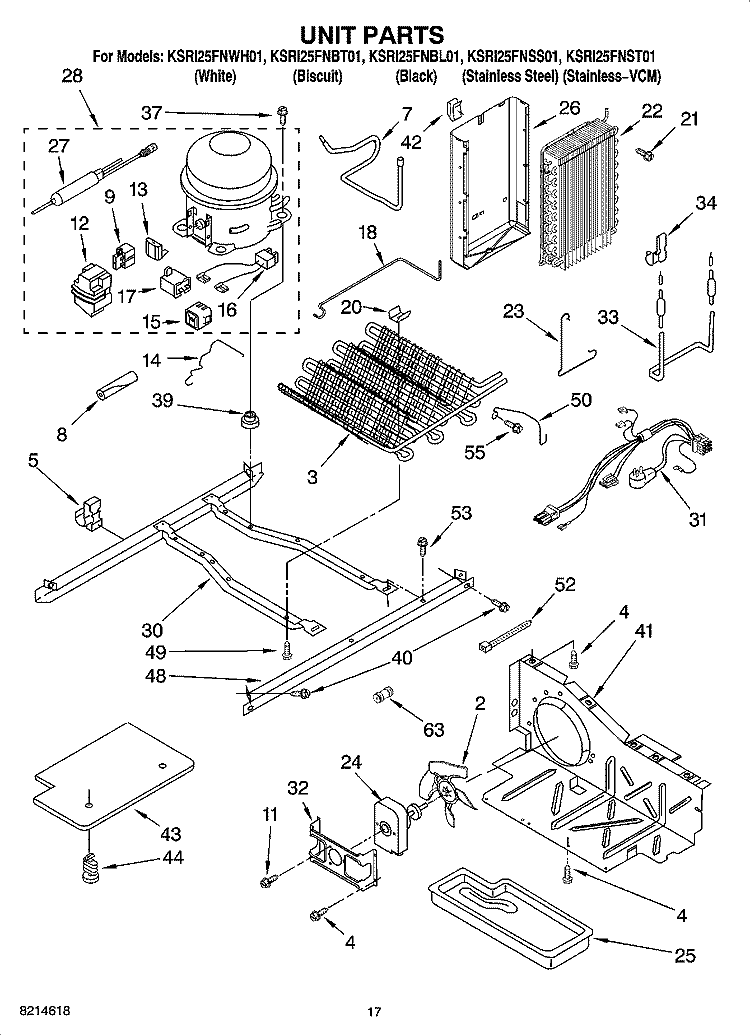 UNIT PARTS Diagram and Parts List for KSRI25FNSS01  KitchenAid Refrigerator