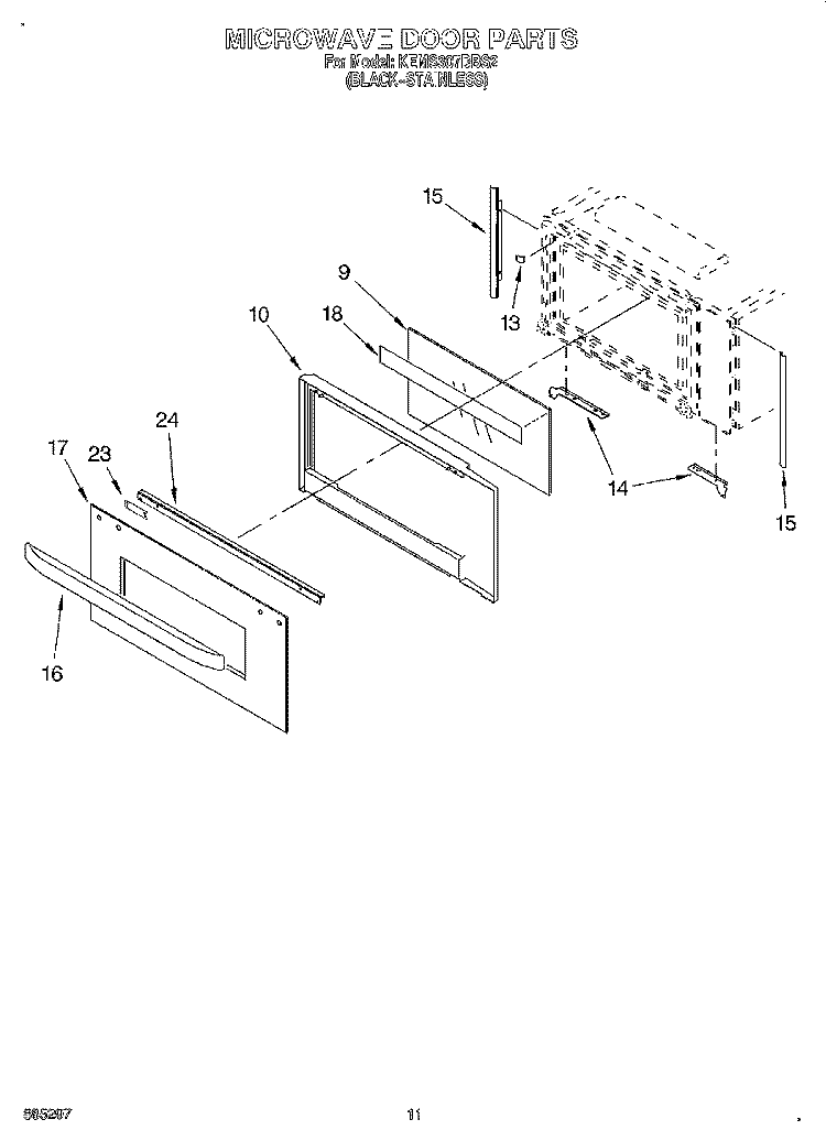 MICROWAVE DOOR, OPTIONAL Diagram and Parts List for KEMS307DBS2  KitchenAid Microwave Oven Combo
