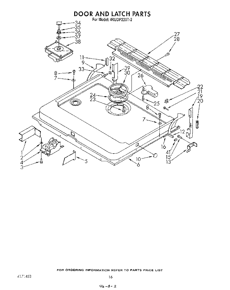 DOOR AND LATCH Diagram and Parts List for 4KUDP220T2  KitchenAid Dishwasher