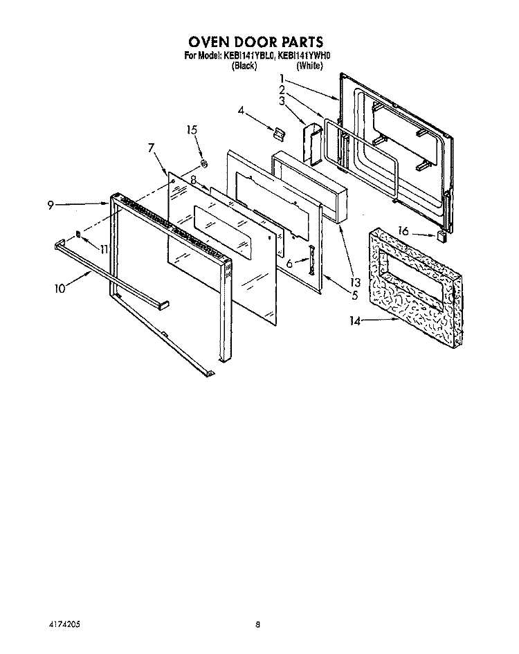 OVEN DOOR Diagram and Parts List for KEBI141YWH0  KitchenAid Wall Oven