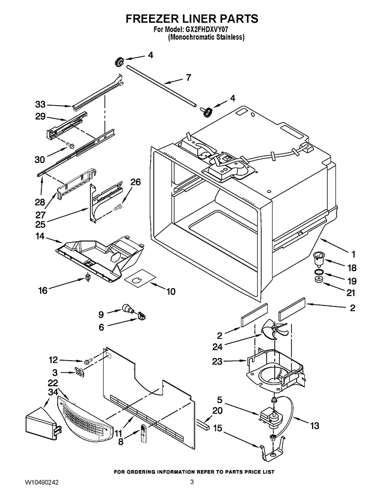 FREEZER LINER PARTS Diagram and Parts List for GX2FHDXVY07  Whirlpool Refrigerator