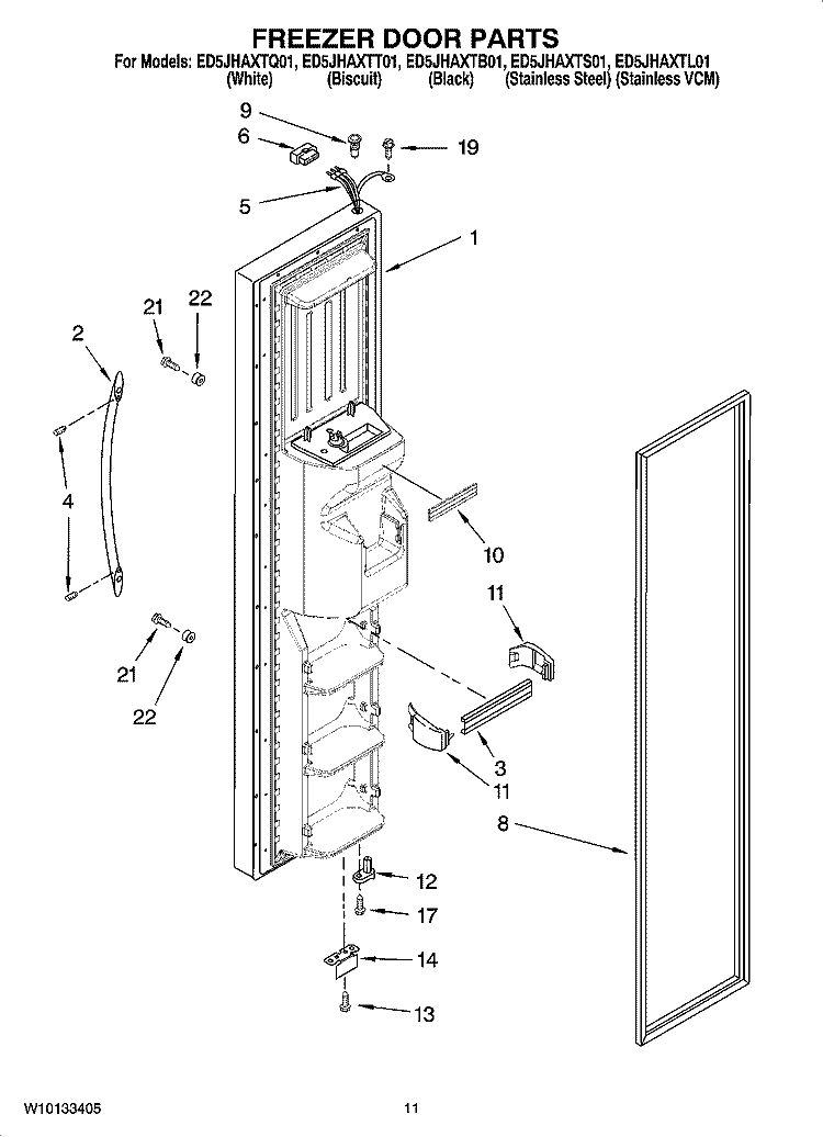 FREEZER DOOR PARTS Diagram and Parts List for ED5JHAXTS01  Whirlpool Refrigerator