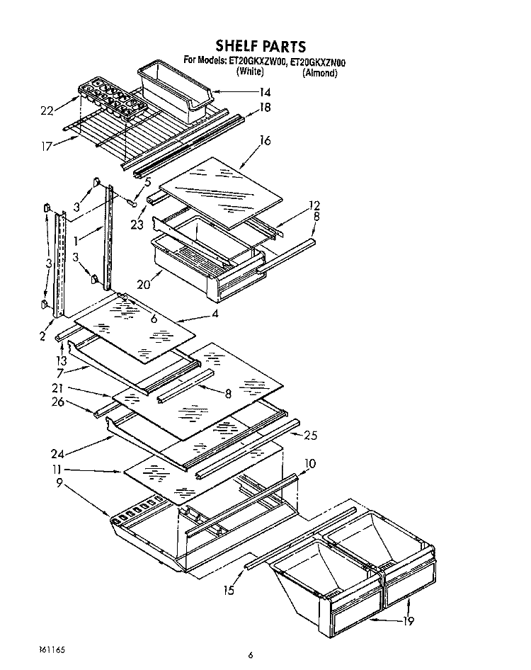 SHELF Diagram and Parts List for ET20GKXZW00  Whirlpool Refrigerator