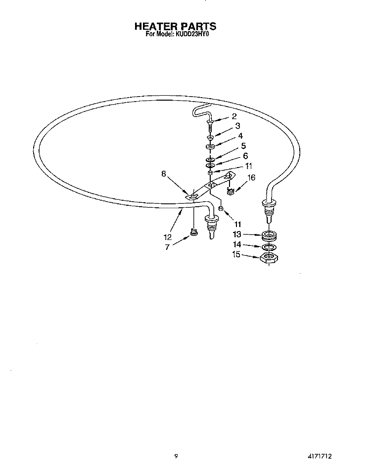 HEATER Diagram and Parts List for KUDD23HY0  KitchenAid Dishwasher