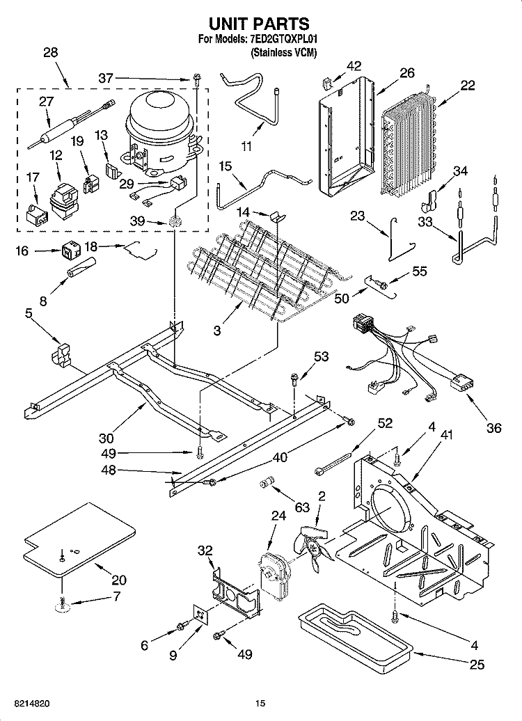UNIT PARTS Diagram and Parts List for 7ED2GTQXPL01  Whirlpool Refrigerator